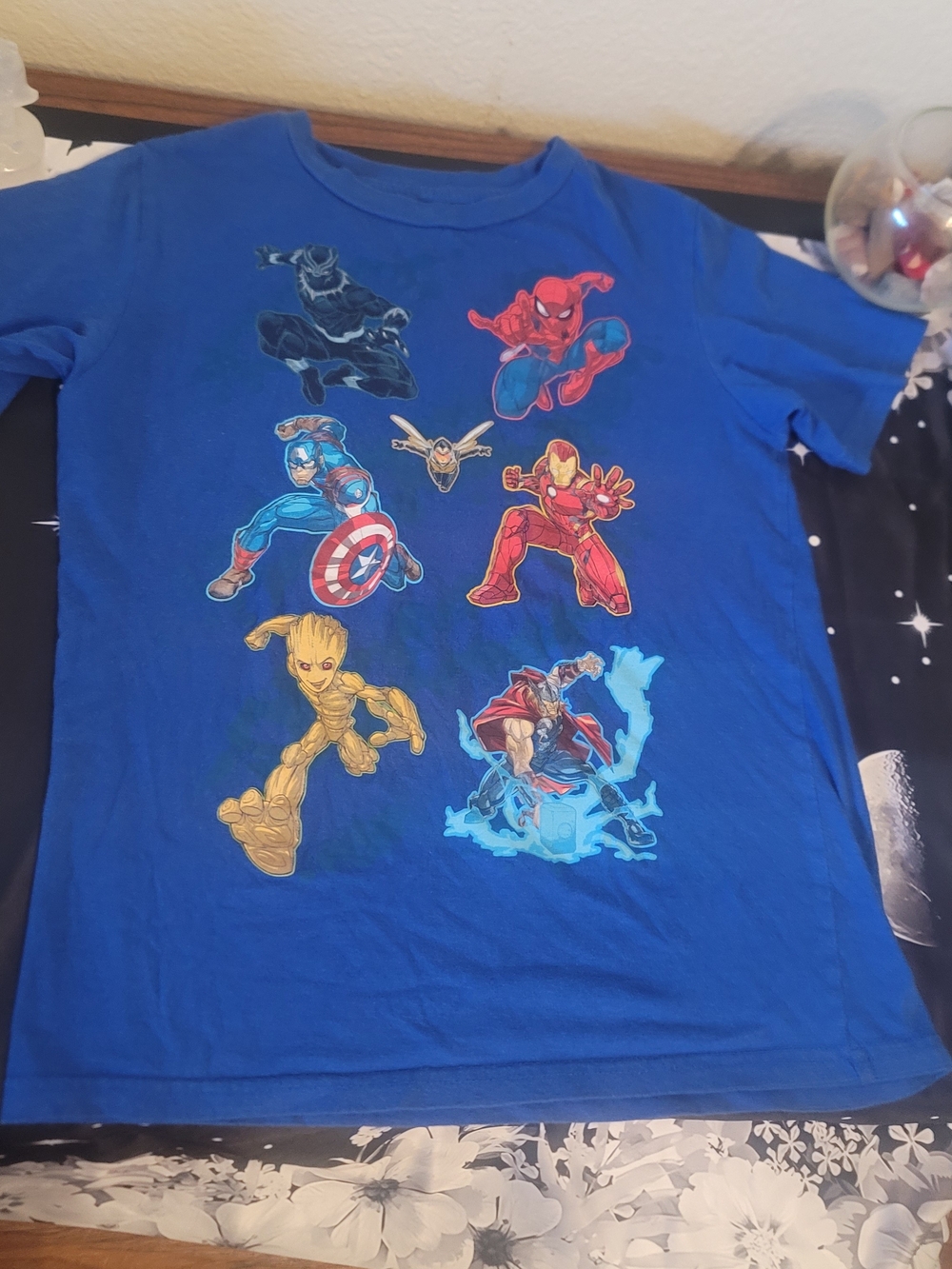 🔥3 For $15 Boys Marvel Blue Graphic Logo Tee T Shirt Size Large